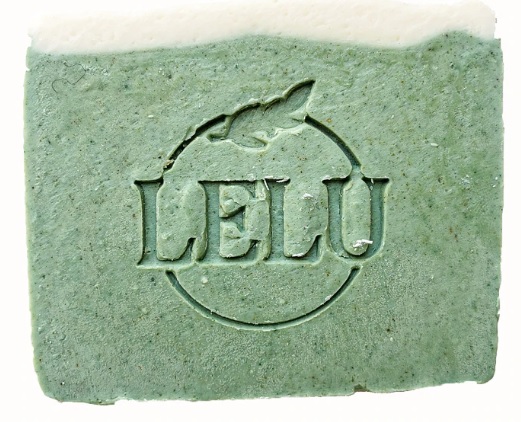 A bar of Spearmint Eucalyptus Goat's Milk soap from LELU SOAP LAB.
